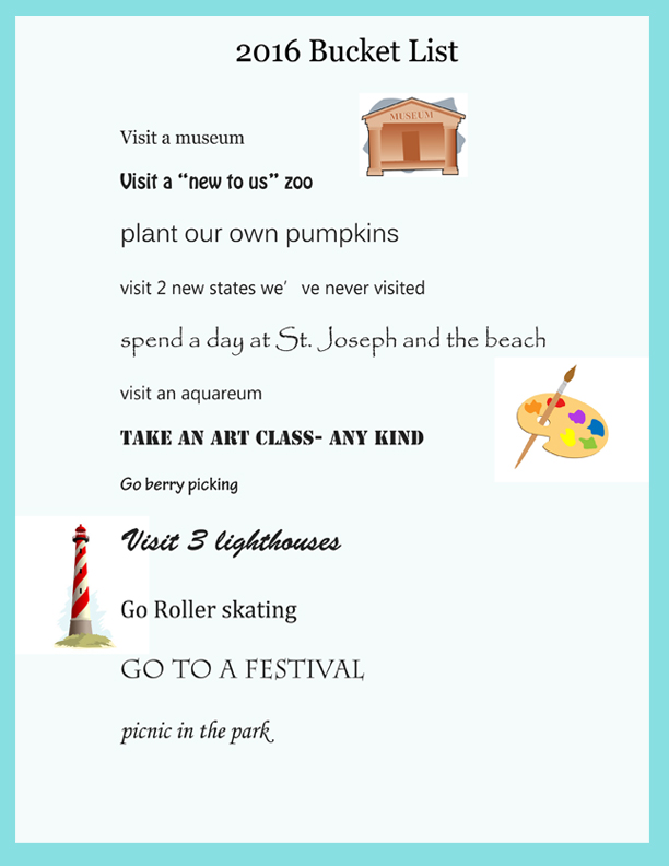 2016 bucket list